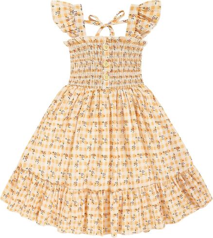 Toddler Girl Floral Smocked Dress, Sleeveless Chiffon A-Line Sundress for Summer Beach Party 2-7Y in Saudi Arabia