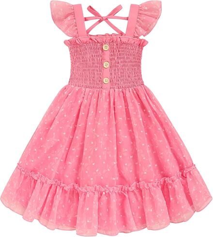 Toddler Girl Floral Smocked Dress, Sleeveless Chiffon A-Line Sundress for Summer Beach Party 2-7Y in Saudi Arabia