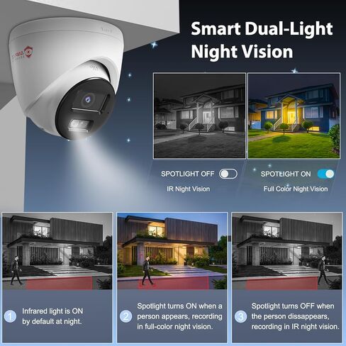 كاميرا Anpviz 4MP سلكية PoE IP مع ميكروفون، كاميرا أمان Turret IP خارجية داخلية، رؤية ليلية ذكية مزدوجة الألوان، كشف الحركة البشرية بالذكاء الاصطناعي، عدسة 2.8 مم، مقاومة للماء IP67، IPC-D3E43WD-S (سلسلة H) in Kuwait