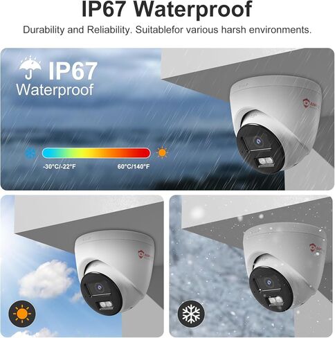 كاميرا Anpviz 4MP سلكية PoE IP مع ميكروفون، كاميرا أمان Turret IP خارجية داخلية، رؤية ليلية ذكية مزدوجة الألوان، كشف الحركة البشرية بالذكاء الاصطناعي، عدسة 2.8 مم، مقاومة للماء IP67، IPC-D3E43WD-S (سلسلة H) in Kuwait