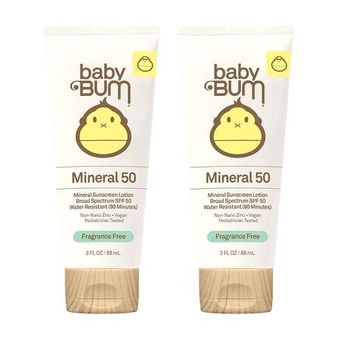 Sun Bum Baby Mineral Sunscreen Lotion | SPF 50 | UVA, UVB Face and Body Protection | Fragrance Free Safe for Sensitive Skin | Travel Size | 3 Ounce | Pack of 2 in Kuwait