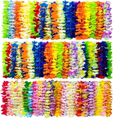 150 PCS Hawaiian Leis Bulk - 40 Inch Tropical Silk Flower Necklaces for Luau, Birthday, Graduation, Corporate & Beach Party Decor, Photo Booth Props in Kuwait