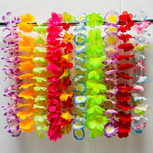 150 PCS Hawaiian Leis Bulk - 40 Inch Tropical Silk Flower Necklaces for Luau, Birthday, Graduation, Corporate & Beach Party Decor, Photo Booth Props in Kuwait