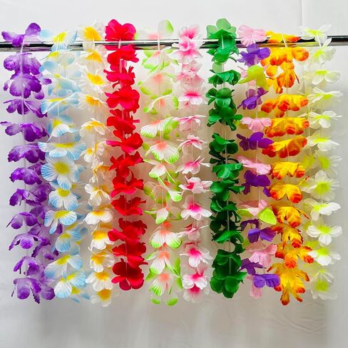 150 PCS Hawaiian Leis Bulk - 40 Inch Tropical Silk Flower Necklaces for Luau, Birthday, Graduation, Corporate & Beach Party Decor, Photo Booth Props in Kuwait
