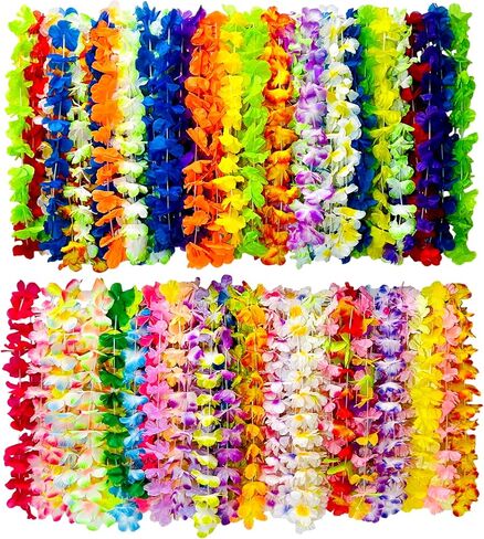150 PCS Hawaiian Leis Bulk - 40 Inch Tropical Silk Flower Necklaces for Luau, Birthday, Graduation, Corporate & Beach Party Decor, Photo Booth Props in Kuwait