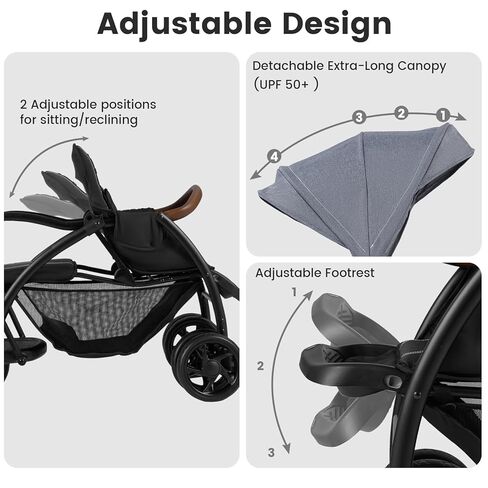 INFANS Sit and Stand Double Stroller, Foldable Tandem with Standing Platform Reclining Backrest, Adjustable Handlebar and Footrest, Storage Basket 5-Point Harnesses, Baby Pushchair for Toddlers in Saudi Arabia