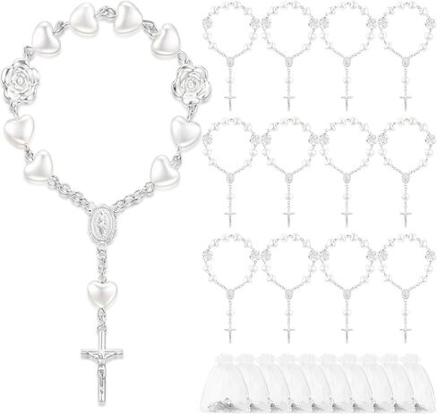 Sureio 30 Pieces Baptism Rosary Catholic Mini Rosaries Baptism Favors for Guests Party Favors Rosary Beads 30 Pcs Organza Bags for Christening Weddings First Communion Gift (Pink) in Kuwait