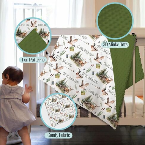 Mink Baby Boys Blanket Deer Mallard Duck Hunter, Crawl Walk Hunt Wild Animal Hunting Lake Soft Double Layer Dotted Backing Receiving Blankets, Newborn Infant Toddler Nursery Crib Bedding 30x40 in Kuwait