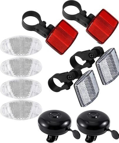 8Pcs Bike Reflectors + 2 Bells, Front Rear Bicycle Reflectors for Night Riding, Bicycle Wheel Reflector, for Handlebar Seatpost, Spoke, Bell in Kuwait