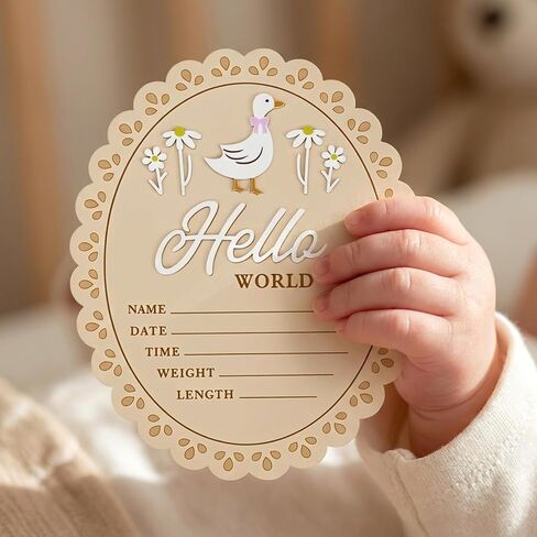 علامة إعلان الطفل الخشبية من Nogeqi، علامة Hello World لحديثي الولادة، علامة اسم الطفل، لوحات اسم ديكور حضانة الأطفال لحديثي الولادة في المستشفى تظهر هدايا تذكارية لحديثي الولادة (ديزي غوس) in Kuwait