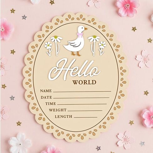علامة إعلان الطفل الخشبية من Nogeqi، علامة Hello World لحديثي الولادة، علامة اسم الطفل، لوحات اسم ديكور حضانة الأطفال لحديثي الولادة في المستشفى تظهر هدايا تذكارية لحديثي الولادة (ديزي غوس) in Kuwait