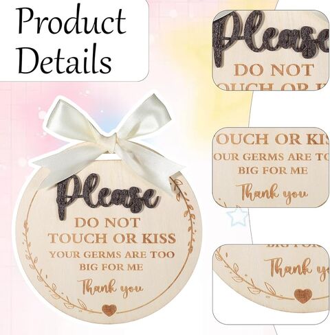 Dont Touch Baby Sign for Car Seat, Baby Sign with Beige Ribbon, Boxwood Please Dont Touch Babys Signs, for Ccar Seats and Strollers (3D Fonts) in Kuwait