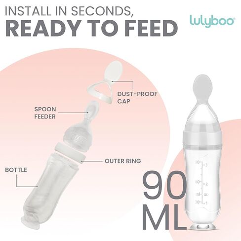 Lulyboo Baby Feeding Essentials Squeeze Baby Food Dispenser & Self-Feeding Spoon-One-Handed, Mess-Free, BPA-Free, Pureed & Semi-Solid Food Feeder, Portable, Dishwasher Safe, Ideal for Teething Babies in Kuwait