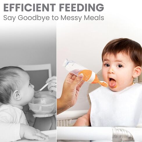 Lulyboo Baby Feeding Essentials Squeeze Baby Food Dispenser & Self-Feeding Spoon-One-Handed, Mess-Free, BPA-Free, Pureed & Semi-Solid Food Feeder, Portable, Dishwasher Safe, Ideal for Teething Babies in Kuwait