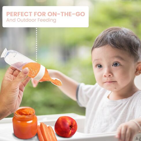 Lulyboo Baby Feeding Essentials Squeeze Baby Food Dispenser & Self-Feeding Spoon-One-Handed, Mess-Free, BPA-Free, Pureed & Semi-Solid Food Feeder, Portable, Dishwasher Safe, Ideal for Teething Babies in Kuwait