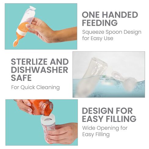 Lulyboo Baby Feeding Essentials Squeeze Baby Food Dispenser & Self-Feeding Spoon-One-Handed, Mess-Free, BPA-Free, Pureed & Semi-Solid Food Feeder, Portable, Dishwasher Safe, Ideal for Teething Babies in Kuwait