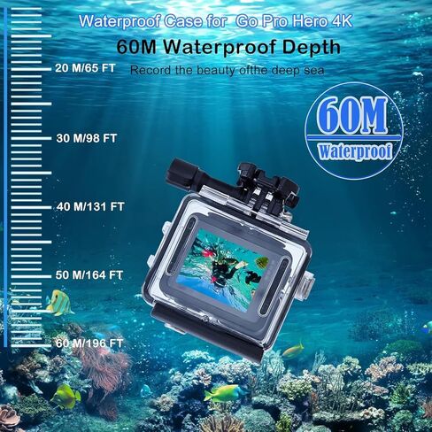 حافظة مقاومة للماء بطول 60 متر/196 قدم لجهاز Go Pro Hero 4K، مقبض عائم، عصا مونوبود، ملحقات تحت الماء، حافظة واقية، غطاء غوص، مجموعة ملحقات كاميرا الحركة 2024 in Kuwait