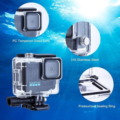 حافظة مقاومة للماء بطول 60 متر/196 قدم لجهاز Go Pro Hero 4K، مقبض عائم، عصا مونوبود، ملحقات تحت الماء، حافظة واقية، غطاء غوص، مجموعة ملحقات كاميرا الحركة 2024 in Kuwait