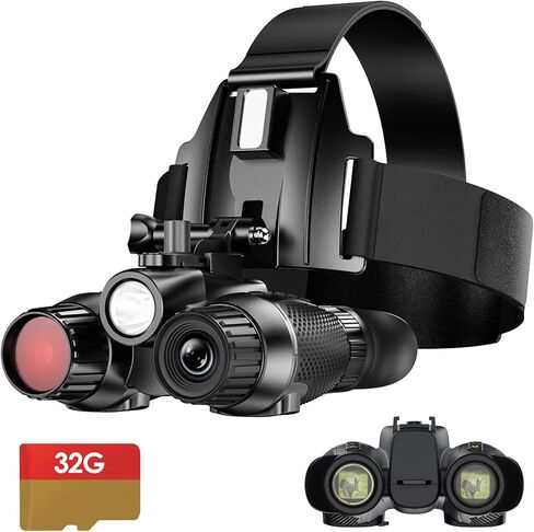 3D Head-Mounted Night Vision Goggles White Light Supplemental Lighting Infrared Night Vision Binoculars Stealth 850nm IR NVG Manual Focus & 8X Digital Zoom 10°FOV，TF Card Included in Kuwait