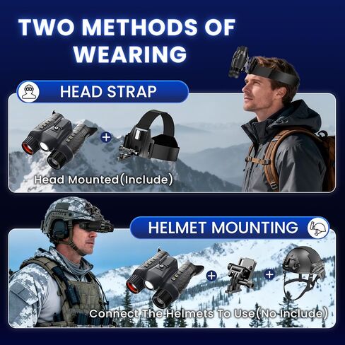 3D Head-Mounted Night Vision Goggles White Light Supplemental Lighting Infrared Night Vision Binoculars Stealth 850nm IR NVG Manual Focus & 8X Digital Zoom 10°FOV，TF Card Included in Kuwait