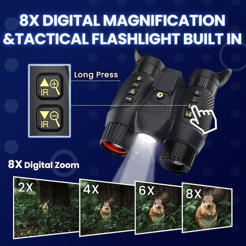 3D Head-Mounted Night Vision Goggles White Light Supplemental Lighting Infrared Night Vision Binoculars Stealth 850nm IR NVG Manual Focus & 8X Digital Zoom 10°FOV，TF Card Included in Kuwait