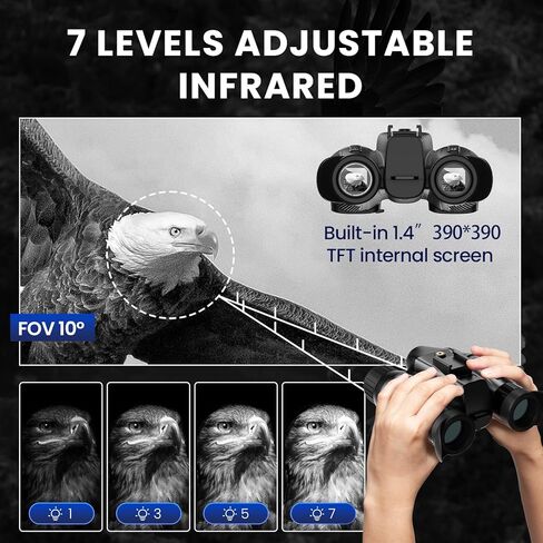 3D Head-Mounted Night Vision Goggles White Light Supplemental Lighting Infrared Night Vision Binoculars Stealth 850nm IR NVG Manual Focus & 8X Digital Zoom 10°FOV，TF Card Included in Kuwait
