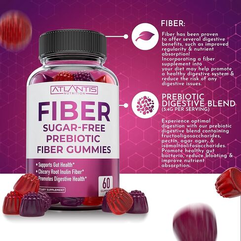 Sugar Free Prebiotic Fiber Gummies For Adults - Fiber Supplement Formulated With 5G Fiber & 5.4G Prebiotic Digestive Blend. Supports Gut Health & Promotes Healthy Digestion - 60 Gummies in Saudi Arabia