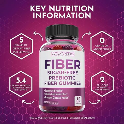 Sugar Free Prebiotic Fiber Gummies For Adults - Fiber Supplement Formulated With 5G Fiber & 5.4G Prebiotic Digestive Blend. Supports Gut Health & Promotes Healthy Digestion - 60 Gummies in Saudi Arabia
