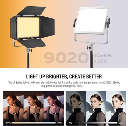 Godox Litemons LP600Bi 60W ثنائي اللون LED لوحة إضاءة 2 طقم إضاءة، عبوتان مع حامل إضاءة، حقيبة حمل، طاقة البطارية، 2800-6500K، 9020lux@0.5m، التحكم في التطبيق لتسجيل فيديو YouTube، البث المباشر in Kuwait