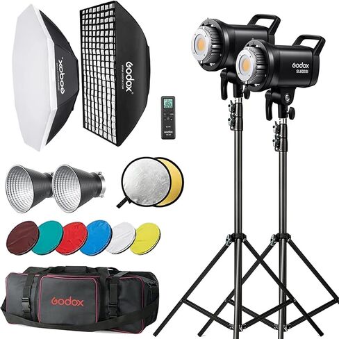 مجموعة إضاءة فيديو Godox SL60II-Bi LED، إضاءة مستمرة لبودكاست تصوير الفيديو، تطبيق 2800-6500K يتم التحكم فيه مع حامل بوينز، CRI 97+ TLCI 98+، 11 تأثيرات FX، صندوق ناعم، حامل إضاءة، جهاز تحكم عن بعد، حقيبة in Kuwait