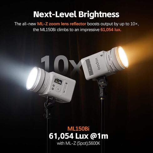 مصباح فيديو Godox ML150Bi LED، 2800-6500K ثنائي اللون محمول باليد، مصباح LED أحادي اللون، 61054Lux CRI/TLCI 97+، أوضاع 11FX، التحكم في التطبيق (150، واط) in Kuwait