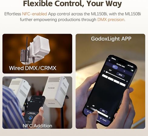مصباح فيديو Godox ML150Bi LED، 2800-6500K ثنائي اللون محمول باليد، مصباح LED أحادي اللون، 61054Lux CRI/TLCI 97+، أوضاع 11FX، التحكم في التطبيق (150، واط) in Kuwait