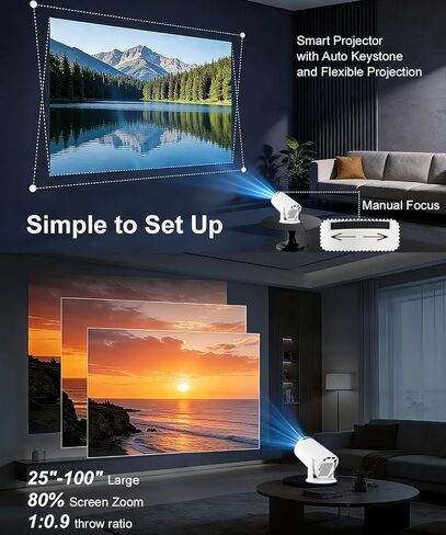 Netflix-Licensed Mini Projector WiFi and Bluetooth: Native 1080P Full HD Portable Projector - Auto Focus Movie Projector for Android iPhone TV HDMI in Saudi Arabia