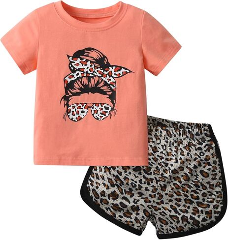 Toddler Baby Girls Clothes Outfits T-shirt + Casual Leopard Print Shorts Set Cute Summer for Little Girl in Saudi Arabia