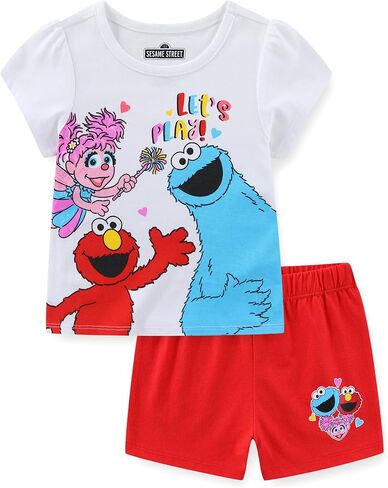 Sesame Street Baby Girls Short Sleeve T-Shirt and Shorts Set for Infant to Toddler in Kuwait
