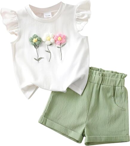 Toddler Baby Girl Summer Outfit Flutter Sleeve Floral T-shirt Top + Chiffon Shorts 2Pcs Set in Saudi Arabia