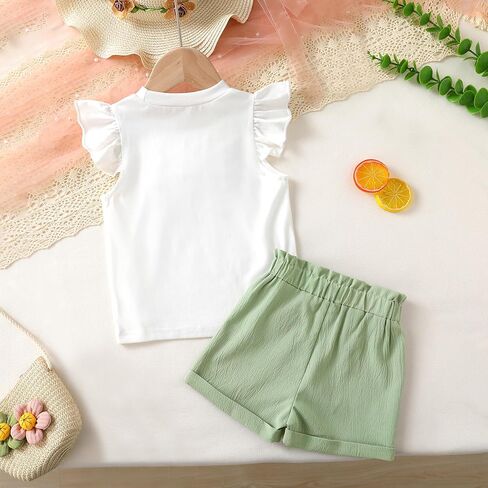 Toddler Baby Girl Summer Outfit Flutter Sleeve Floral T-shirt Top + Chiffon Shorts 2Pcs Set in Saudi Arabia