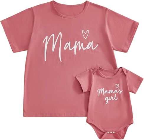 ملابس Karwuiio Mommy and Me، قميص لطيف بأكمام قصيرة مطبوع عليه حروف للفتيات الصغيرات، ملابس صيفية متطابقة للأطفال الصغار in Kuwait
