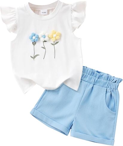 Toddler Baby Girl Summer Outfit Flutter Sleeve Floral T-shirt Top + Chiffon Shorts 2Pcs Set in Saudi Arabia