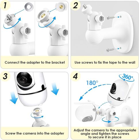 قطعتان من حامل شاشة مراقبة الأطفال على الحائط متوافق مع HelloBaby HB6560/ HB6550/ HB65/ HB40/ HB6339/ HB66/ HB6550 Pro، ANMEATE، حامل كاميرا قابل للتعديل 360 درجة مع رؤية مثالية، طريقتان للتركيب in Kuwait