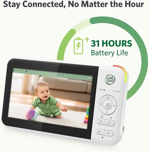 جهاز مراقبة الأطفال LeapFrog LeapView 360، بدون شبكة WiFi، شاشة LCD ملونة عالية الدقة مقاس 5 بوصات، بطارية صوتية تدوم 31 ساعة، كاميرا تكبير قابلة للإمالة بزاوية 360 درجة، جاهز للتثبيت على الحائط in Kuwait
