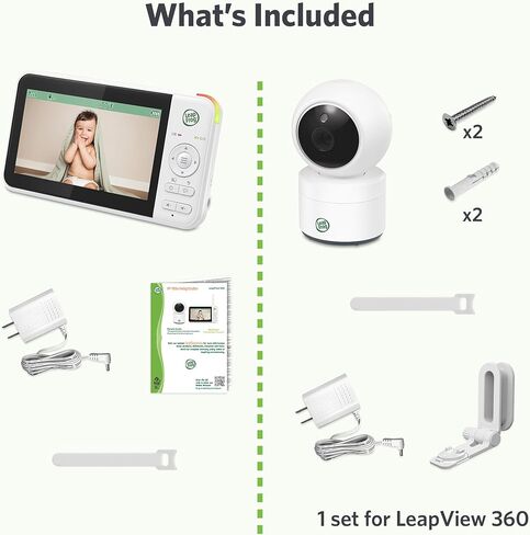 جهاز مراقبة الأطفال LeapFrog LeapView 360، بدون شبكة WiFi، شاشة LCD ملونة عالية الدقة مقاس 5 بوصات، بطارية صوتية تدوم 31 ساعة، كاميرا تكبير قابلة للإمالة بزاوية 360 درجة، جاهز للتثبيت على الحائط in Kuwait