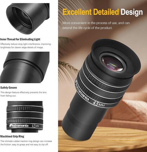Astromania Telescope Eyepiece 4.5mm, Wide Angle 58 Degree Apparent Field Planetary Eyepiece for 1.25 inch Astronomy Telescope & Filter, Fully Multi-Coated Telescope Accessory for Planetary Observation in Kuwait