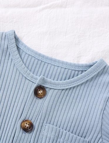 Newborn Baby Boy Girl Clothes Infant One Piece Rompers Solid Ribbed Knit Hat Long Sleeve Outfits,Blue,Preemie in Kuwait