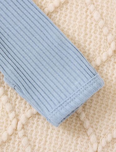Newborn Baby Boy Girl Clothes Infant One Piece Rompers Solid Ribbed Knit Hat Long Sleeve Outfits,Blue,Preemie in Kuwait