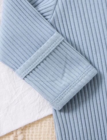 Newborn Baby Boy Girl Clothes Infant One Piece Rompers Solid Ribbed Knit Hat Long Sleeve Outfits,Blue,Preemie in Kuwait