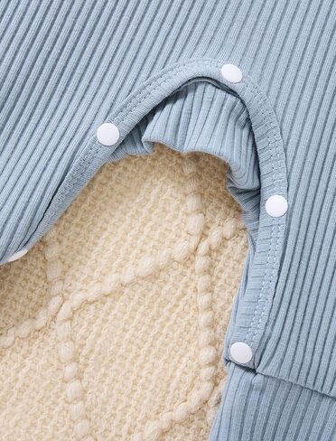 Newborn Baby Boy Girl Clothes Infant One Piece Rompers Solid Ribbed Knit Hat Long Sleeve Outfits,Blue,Preemie in Kuwait