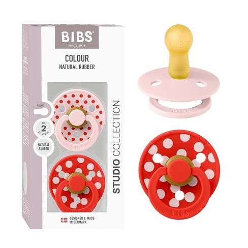 BIBS Polka Dots Pacifier 2-Pack, BPA Free Pacifiers with a Round Latex Nipple, Made in Scandinavia, Size 2 (6-18 Months), Petal/Cactus in Kuwait