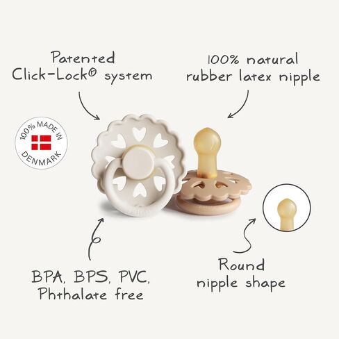 FRIGG Andersen Fairytale Natural Rubber Baby Pacifier | Made in Denmark | BPA-Free (Twilight Mauve/Primrose, 0-6 Months) in Kuwait