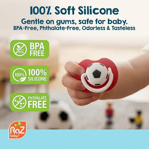 RaZbaby Soccer Pacifier - BPA-Free Silicone Orthodontic Nipple, Ideal for Soccer Lovers, 0-36 Months - 2-Pack Soccer in Kuwait